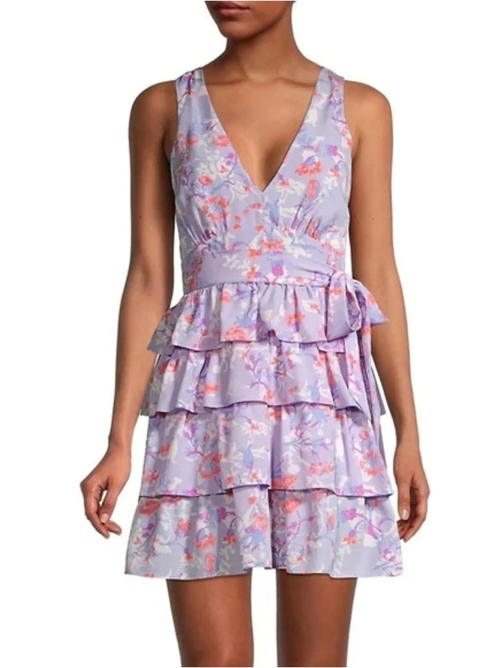 LIKELY Lavender Floral Tiered Mini Dress - Size 8